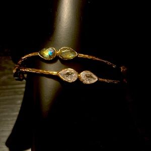 Gold plated, twin bracelets with labradorite and quartz accents.
